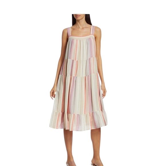 Rails Amaya Glitter Juliette Striped Linen  Midi Dress | Size L - Picture 1 of 10